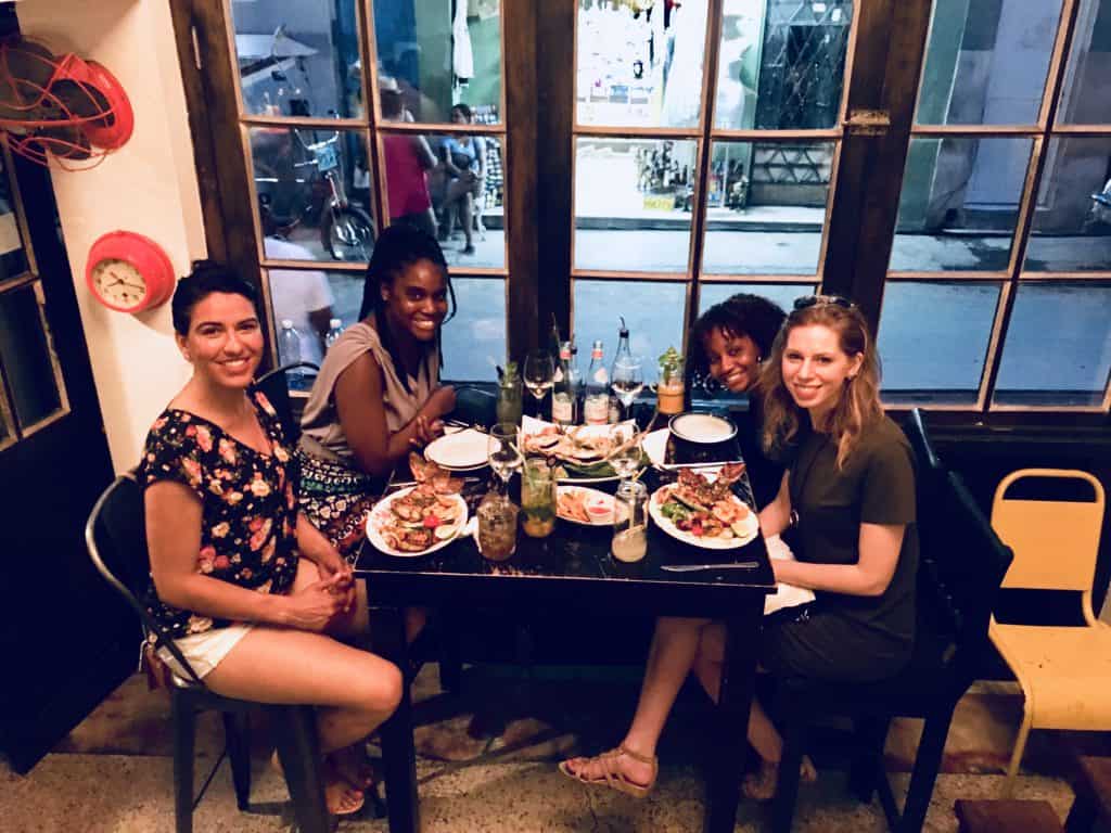Women eating dinner