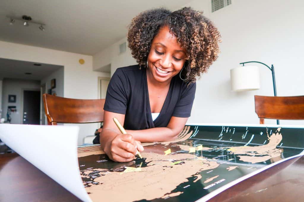 Woman with travel map