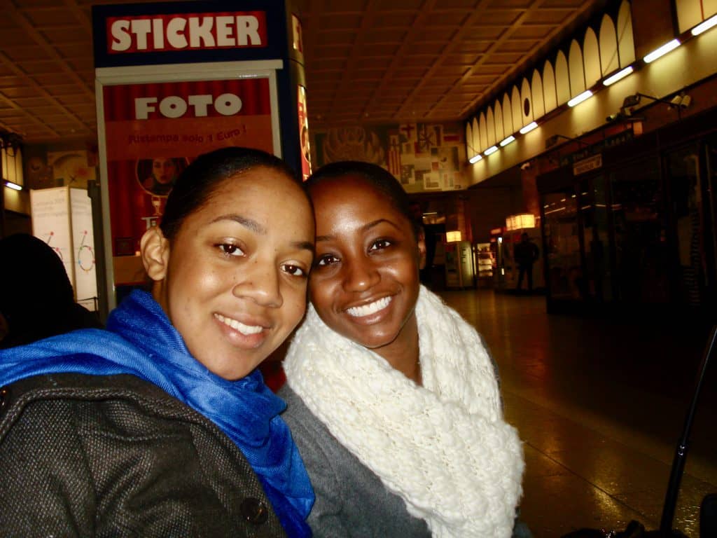 Two women waiting for train to Milan