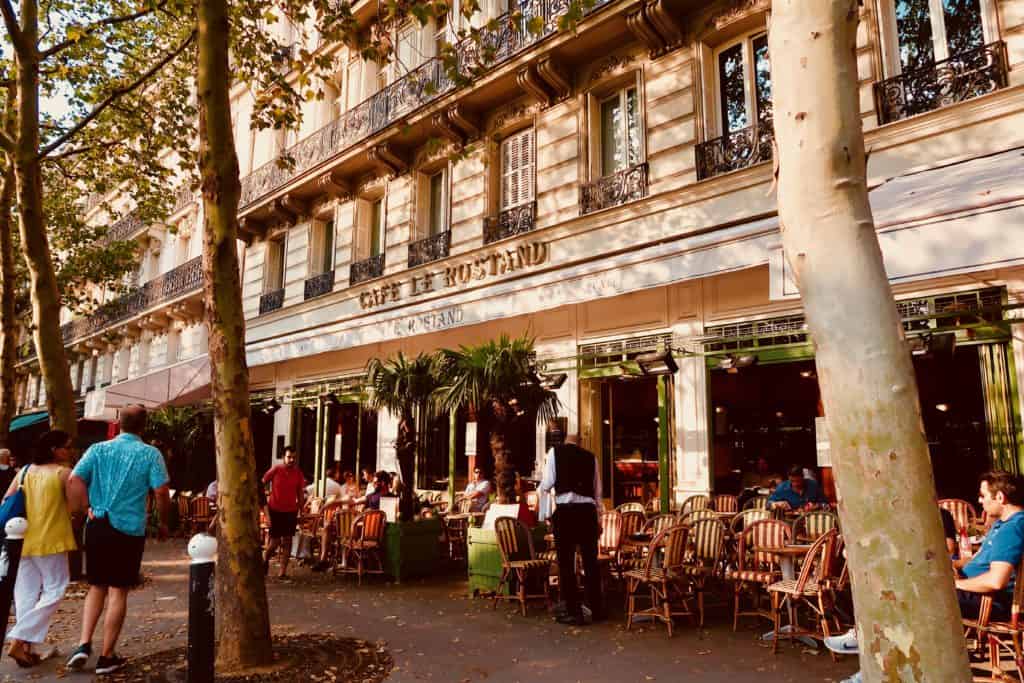 Cafe lined street in Paris