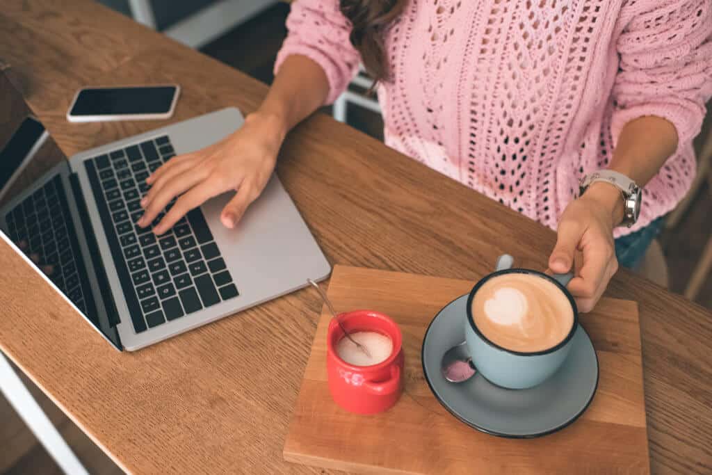 female blogger with coffee