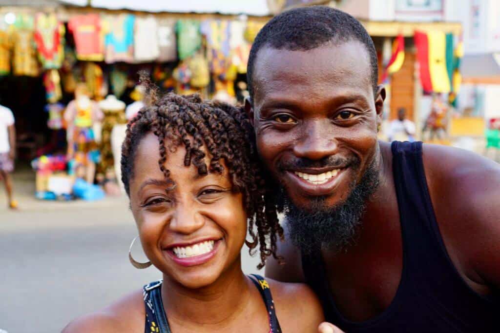 Woman and man on Oxford Street in Osu